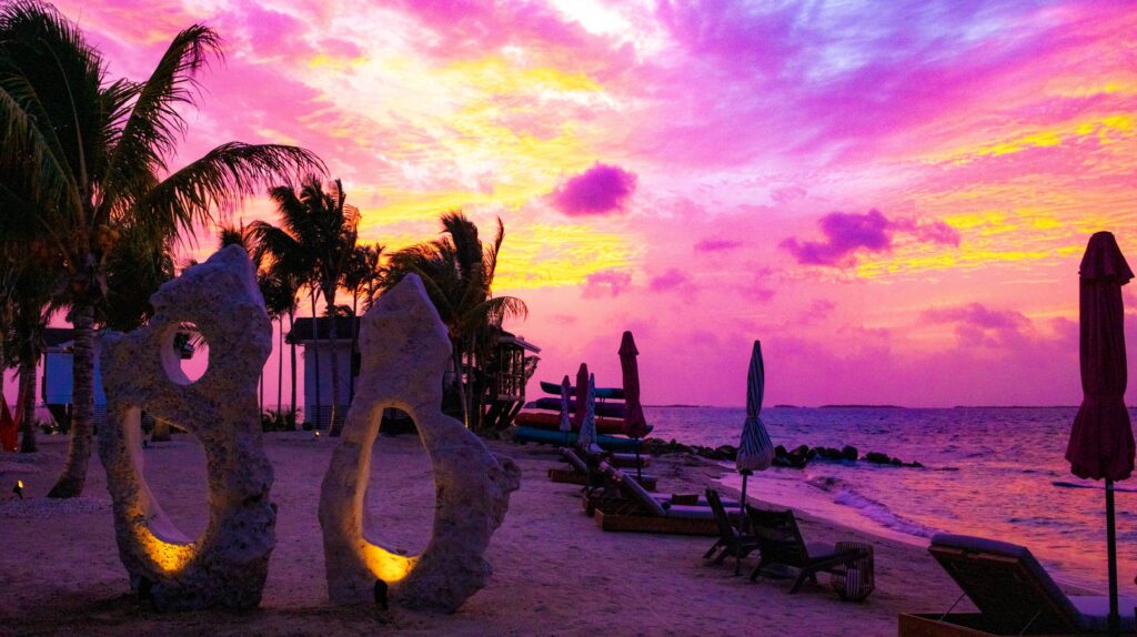 Sunset on magenta private island resort in Belize Sunset on magenta private island resort in Belize